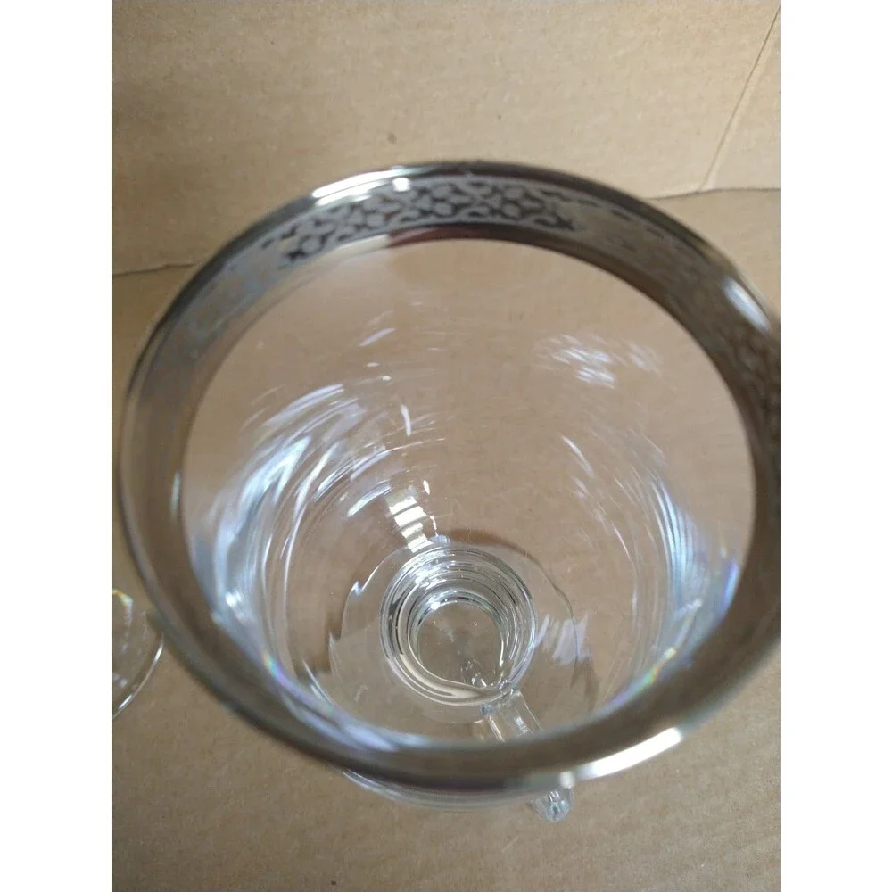 Set of 2 Clear Irish Coffee Glasses with Silver Rim and Footed Handle